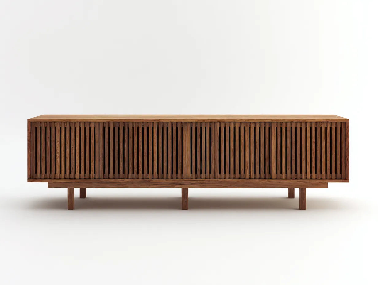 Meuble TV en bois 200×42×58 cm - marron - salon style contemporain à façade ajourée