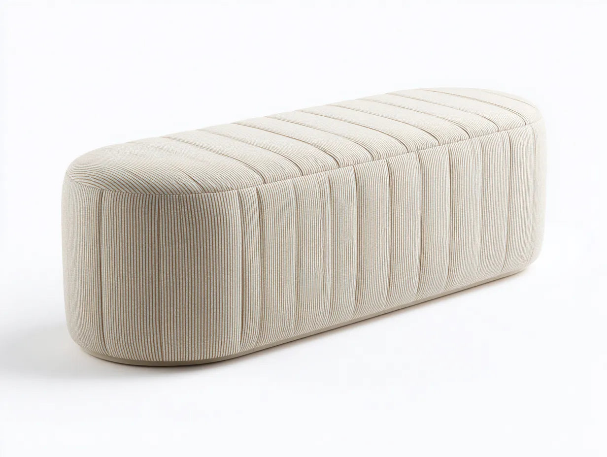 Banc de chambre 125×45×45 cm – tissu beige – design arrondi moderne pour chambre