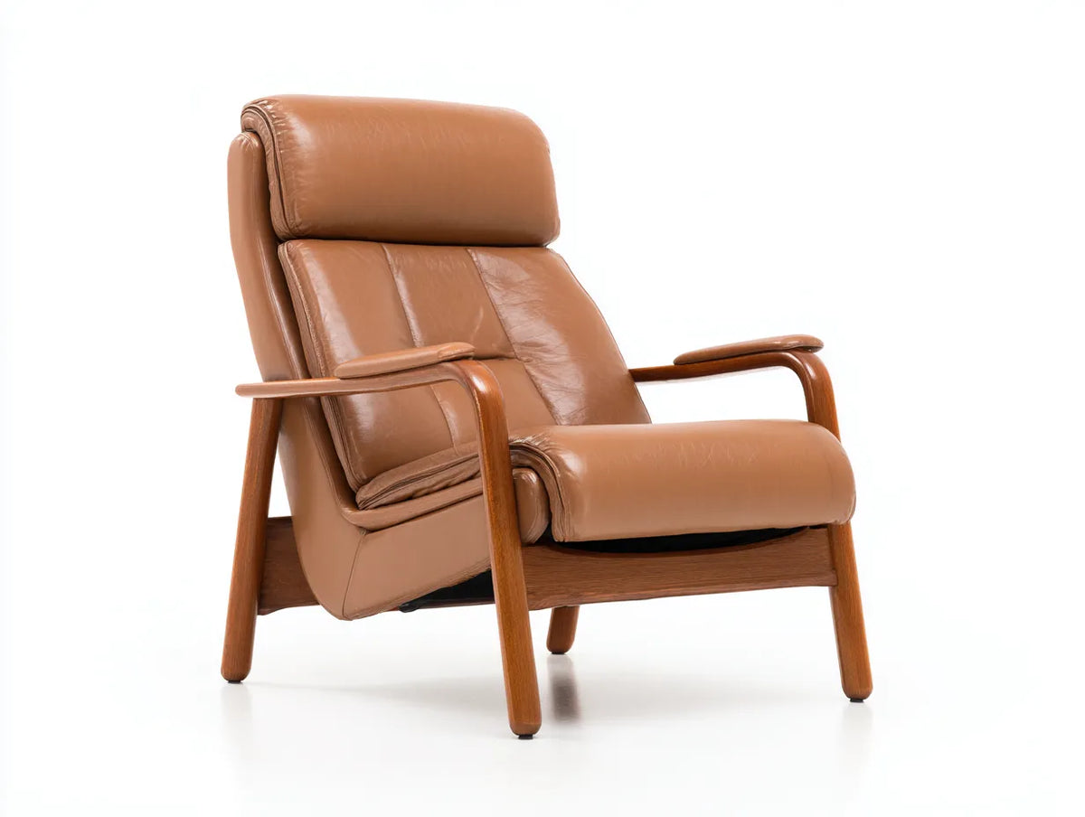 Fauteuil inclinable effet cuir 78×90×104 cm - marron et bois - salon style rétro