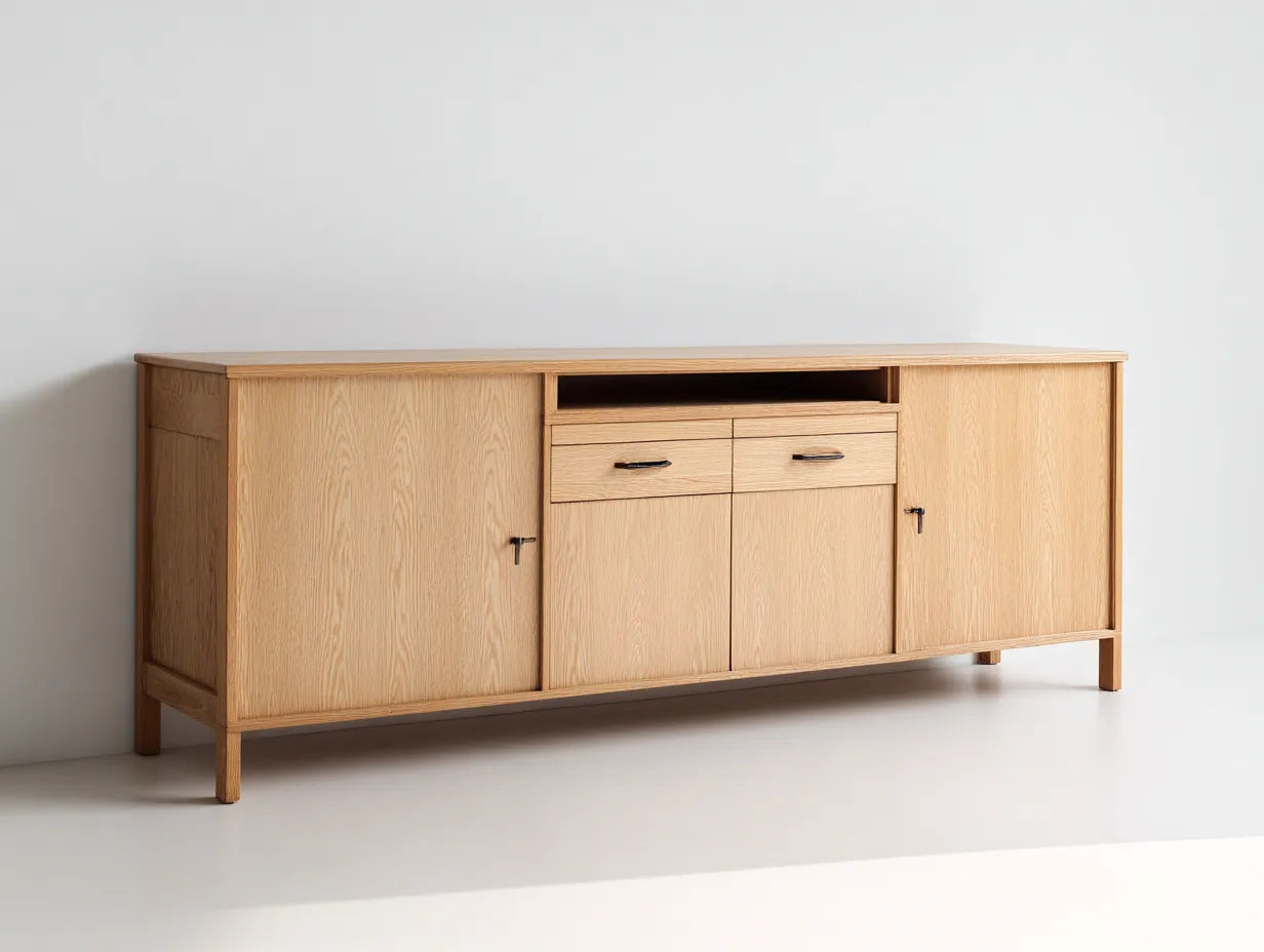 Meuble TV 180×45×55 cm – bois clair – style moderne avec rangement pratique