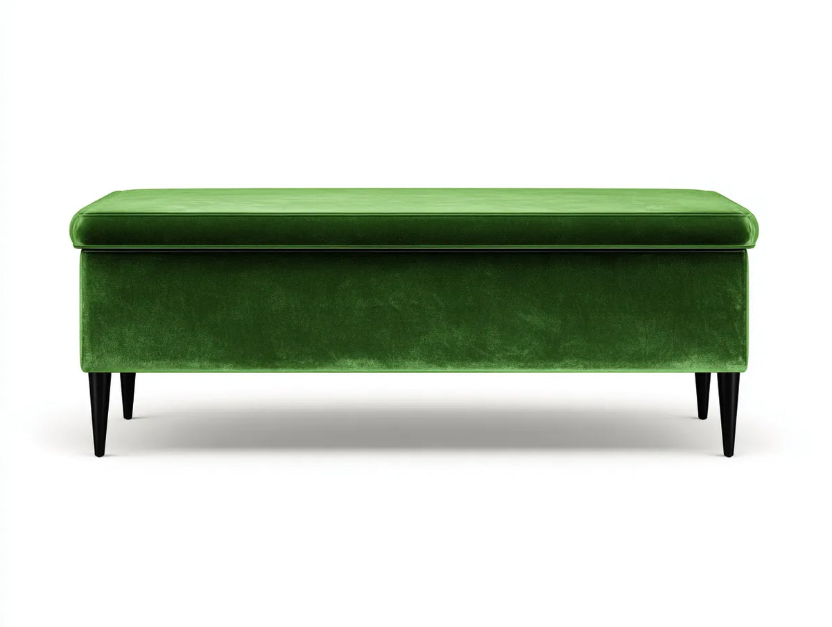 Banc de chambre en velours 125×44×49 cm - vert clair et noir - rangement discret