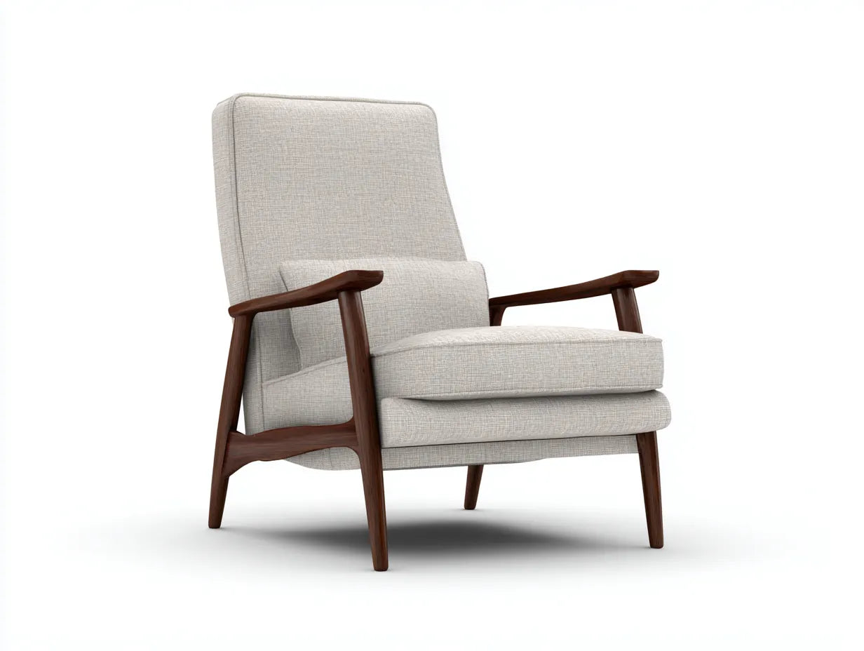 Fauteuil inclinable en tissu et bois 76×88×101 cm - gris clair et bois foncé - salon style rétro