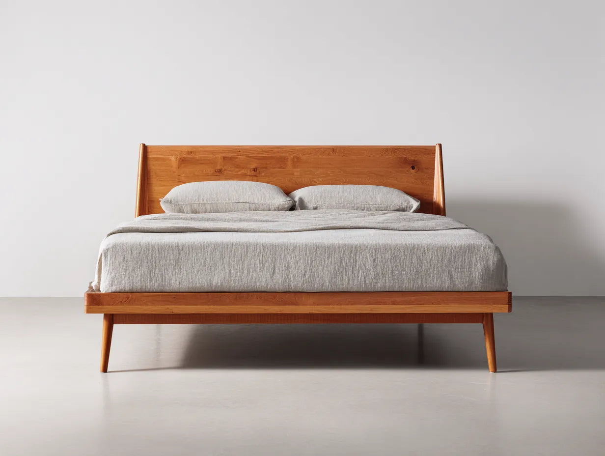 Lit en bois 214×174×101 cm - marron - chambre à coucher style milieu du siècle