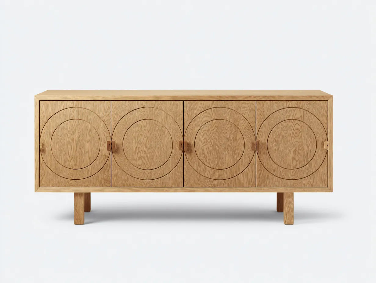 Meuble TV 200×42×55 cm – chêne naturel – design scandinave avec portes décoratives