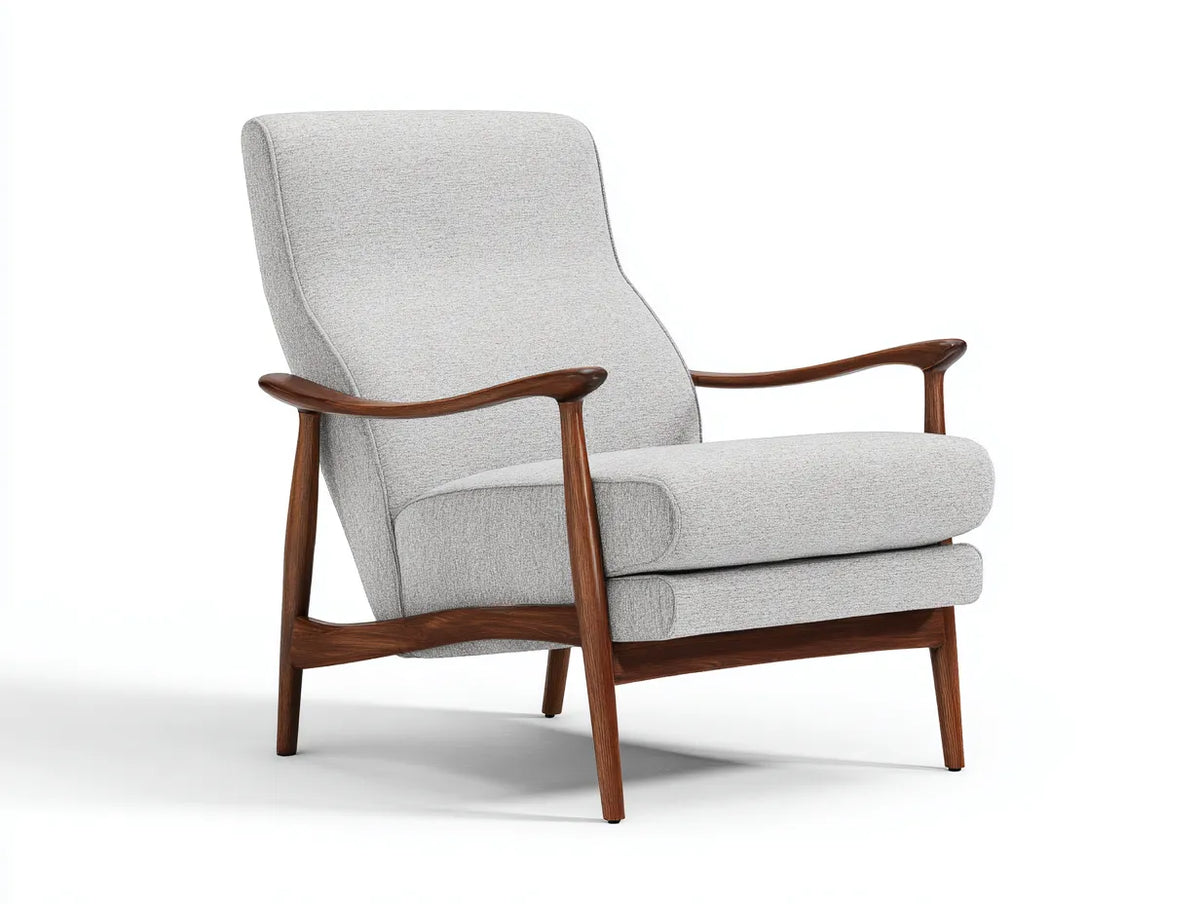 Fauteuil inclinable 78×88×102 cm – tissu gris clair – design rétro avec accoudoirs bois