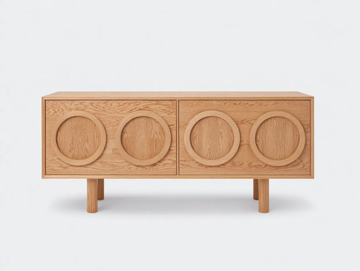 Meuble TV 170×40×68 cm – bois marron clair – façade géométrique pour salon