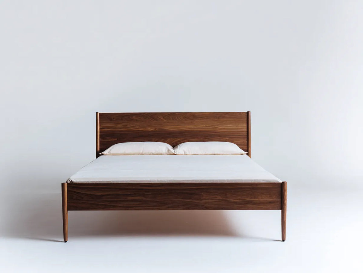 Lit en bois et tissu 208×166×102 cm - marron et gris clair - chambre à coucher style scandinave